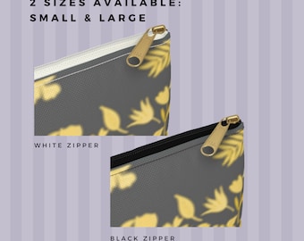 Grey & Yellow Wildflower Clusters Accessory Pouch, Cosmetic Make-up Bag, Phone Accessories Carrying Bag, Women's Pouch, Clutch Purse
