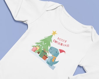 Merry Christmas Dino Cuteness Infant Long Sleeve Bodysuit, Holiday Baby Apparel