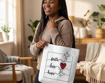 Faith Hope Love Tote Bag, Christian Canvas Tote, Inspirational Gift