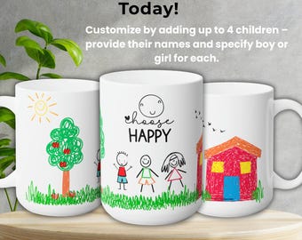 Choose Happy Coffee Mug: Kid Drawing Inspired Ceramic Mug