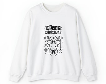 Merry Christmas Reindeer Crewneck Sweatshirt, Unisex Adult Festive Holiday Apparel