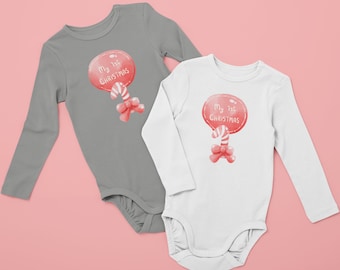 My 1st Christmas Pink Candy Cane Infant Long Sleeve Bodysuit, Festive Holiday Baby Apparel
