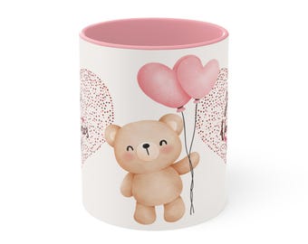 Teddy Bear Valentine Mug, Cute Love Coffee Cup Accent Coffee Mugs, Valentines Day Coffee Mug, Gift for Her