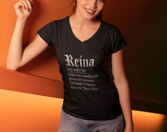 Reina V-Neck Tee, Latina Queen Shirt, Boss Lady Graphic Tee