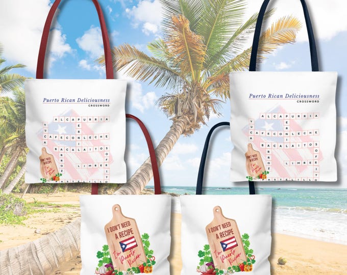 Featured listing image: Boricua Pride Canvas Tote, Caribbean Cuisine Carry-All, Cultural Gift Bag