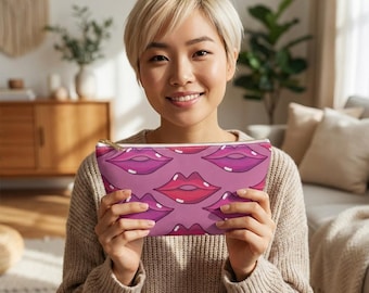 Pink Lips Accessory Pouch w T-bottom, Gift for Her