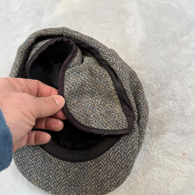 Pendleton Mens Brown Gray Tweed 100% Virgin Wool Flat Cap Newsboy Hat Medium USA image 5