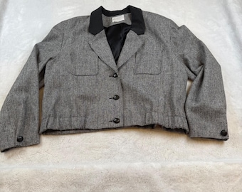 Pendleton Women Size 12 Blazer Jacket Houndstooth Wool Black Collar Blazer