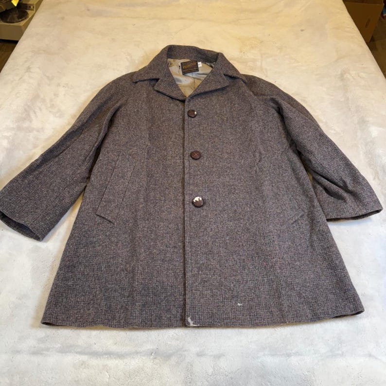 Vintage Pendleton Wool Car Coat Mens 42 Tweed Gray Overcoat 3 Button image 1