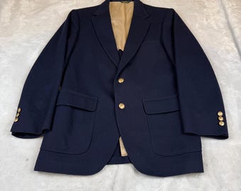 Blazer de lana azul marino para hombre Clipper Craft con botones dorados, estilo vintage.