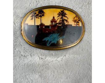 Vintage 1977 Pacifica Mfg Hotel California Eagles Belt Buckle Brass Tone Rock