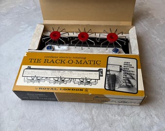 Perchero giratorio eléctrico vintage Royal London Tie Rack-O-Matic, fabricado en Japón, caja 022