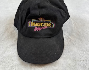 Vintage Universal Studios Hollywood Snapback Hat Black Neon Logo Made in USA Cap