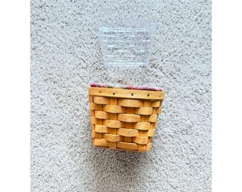 Longaberger 1998 Kleine hangmand voor aan de muur met geruite voering en beschermhoes