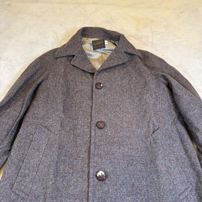 Vintage Pendleton Wool Car Coat Mens 42 Tweed Gray Overcoat 3 Button image 2