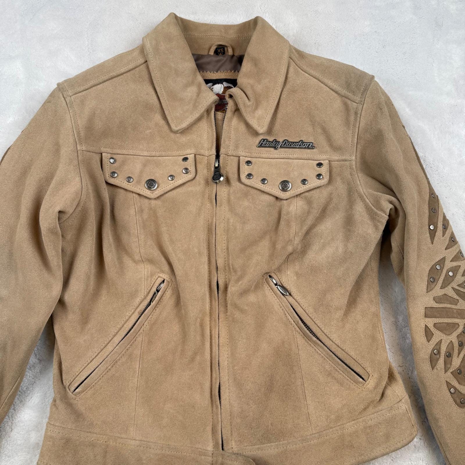 Harley Davidson Suede Leather Jacket Women's XS Embellished