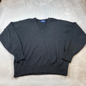 Pendleton heren grijze lamswollen trui met V-hals zuivere scheerwol, groot houtskool afbeelding 1