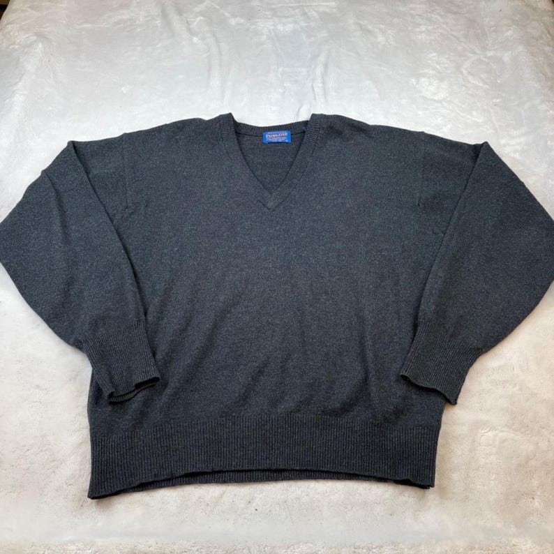 Pendleton heren grijze lamswollen trui met V-hals zuivere scheerwol, groot houtskool afbeelding 1