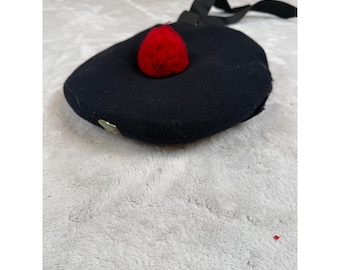 Vintage Scottish Glengarry Bonnet Navy Wool Red Toorie Hat Size 7 1/4