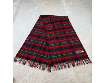Vintage Pendleton Wool Scarf Plaid Red Green Navy Fringe Made in USA