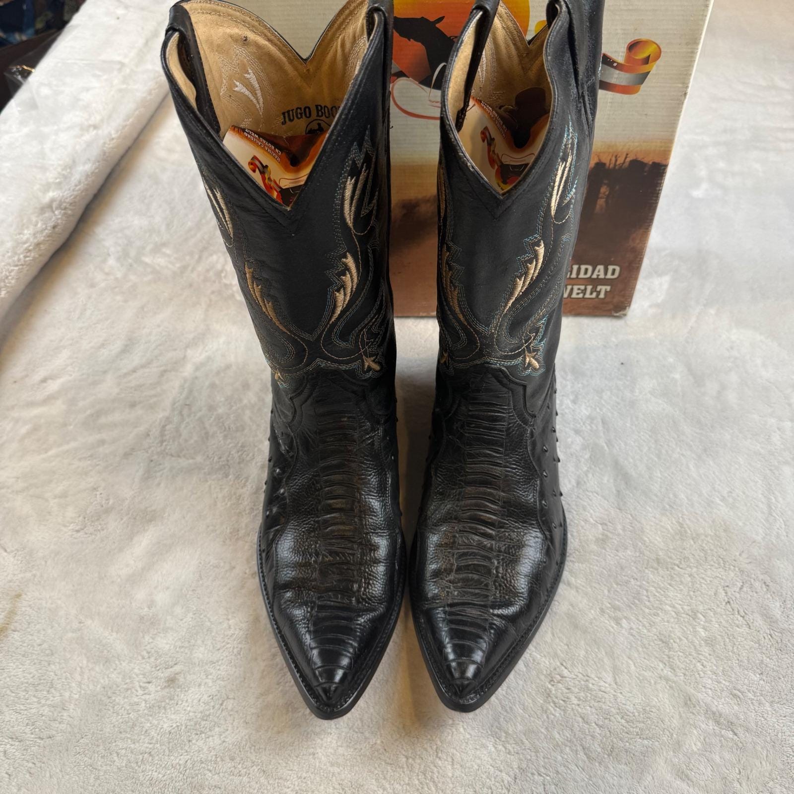 Jugo Boots Mens Black Ostrich Leg Leather Western Cowboy  display picture 2