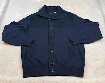 Vintage Woolf Brothers Men's Blue Suede & Knit Cardigan ZephyWool Sweater