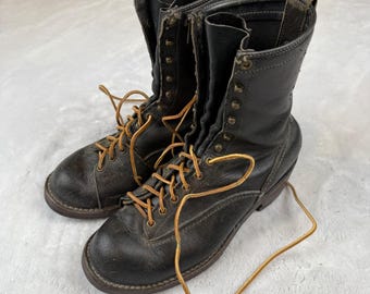 Botas de leñador de cuero negro Jobmaster de Wesco West Coast Shoe Co. con Vibram, talla 10 D para hombre.