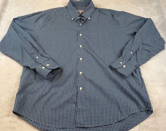 Peter Millar Mens XL Navy Blue Gingham Button Down Shirt Long Sleeve