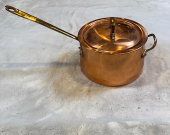 Cacerola de cobre Copral con tapa, fabricada en Portugal, con asas de latón, 19 cm (7,5 pulgadas), estilo vintage.