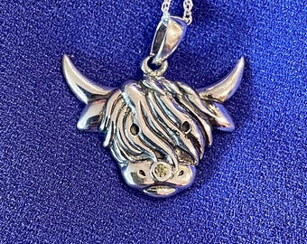 Scottish Highland Cow Pendant, 925 Sterling Silver, Scotland Coo Heritage, Matching Earrings Available, Farm