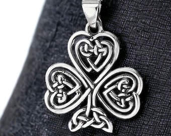 Sterling Silver Celtic Knot Irish Shamrock Pendant Necklace - Ceann