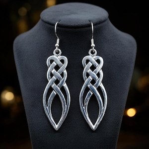 Silver Endless Celtic Knot Drop Earrings, .925 Sterling Silver, Celtic Jewelry, Unique Statement Earring, Graduation Earrings Gift