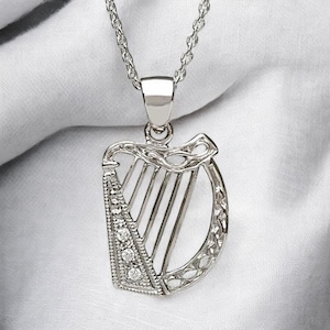 Enchanting Celtic Harp Pendant, .925 Sterling Silver Pendant, Music Jewelry, Gift for Harpist, Harp Gift, Unique Necklace, Statement Piece