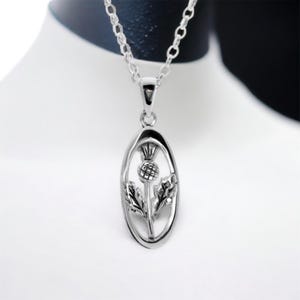 Scottish Thistle Pendant, Sterling Silver, Scottish Heritage, Oval Necklace, Scottish Flower, Unique Gift, Celtic Jewelry