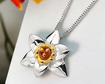 Welsh Daffodil Pendant, Mother's Day Gift, Sterling Silver, Celtic Jewelry, Unique Statement Necklace