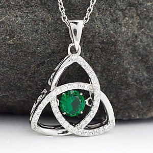 Sterling Silver Trinity Knot Pendant, 4 Gemstone Stone colors! Unique Celtic Statement Sparkling Jewelry
