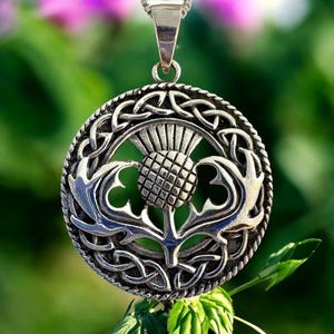 Scottish Thistle Celtic Knot Pendant, Sterling Silver, Scottish Jewelry, Unique Statement Necklace