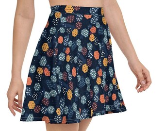 Navy Skater Skirt with Minimalist Dice Pattern - Perfect for D&D Games and Casual Wear - Handmade, Comfortable, and Stylish | Size XS-3XL