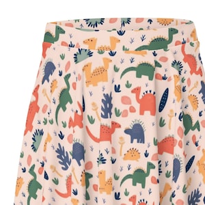 Cute and Colorful Dino Print Skater Skirt - Perfect for a Playful Look Elastic Waistband for Comfortable Fit Add Some Fun to Your Wardrobe!