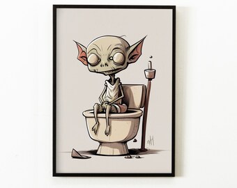 Goblin Sitting on Toilet Funny Art Wall Decor Bathroom Decor DnD Art Goblin Poster Cute Art Funny Poster Dungeons and Dragons Digital Print