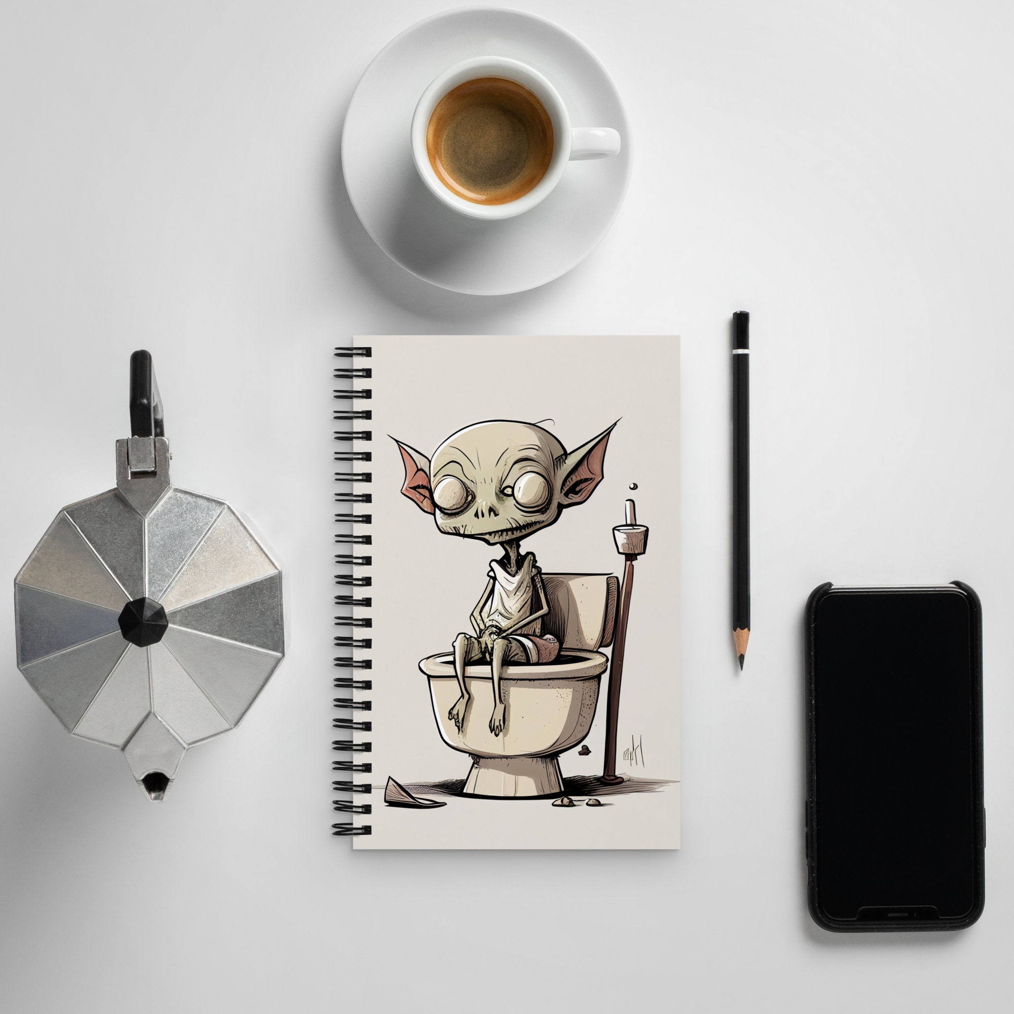 Spiral Notebook Goblin Sitting on Toilet Funny Art Bathroom Etsy