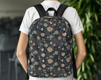 Mochila con patrón de dados florales Bolsa mediana resistente al agua Compartimento para funda para computadora portátil Elegante bolsa DND Práctico diseño de dados D&D para deportes cotidianos