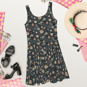 Floral D20 Dice Skater Dress for Tabletop Gamers - Soft with Unique Design - Perfect Gift Idea - Eye-Catching and Comfortable