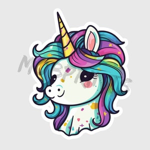 Adorable Unicorn Sticker - Waterproof Vinyl Sticker Fantasy Sticker Set Dishwasher Safe Laptop Sticker Water Bottle Decal Colorful Sticker