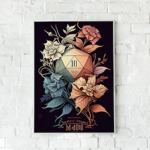 Flower Bouquet Floral Arrangement Poster Printable Flower Poster Living Room Wall Decor Bathroom Digital Art Dungeons and Dragons D20 Dice
