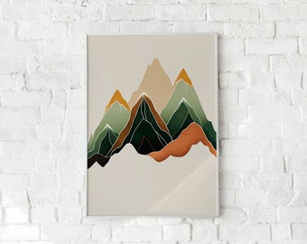 Minimalist River Landscape Wall Decor Art Minimalist Mountain Chain Digital Art Poster Wall Decor Minimalist Poster Brown Mountains Poster