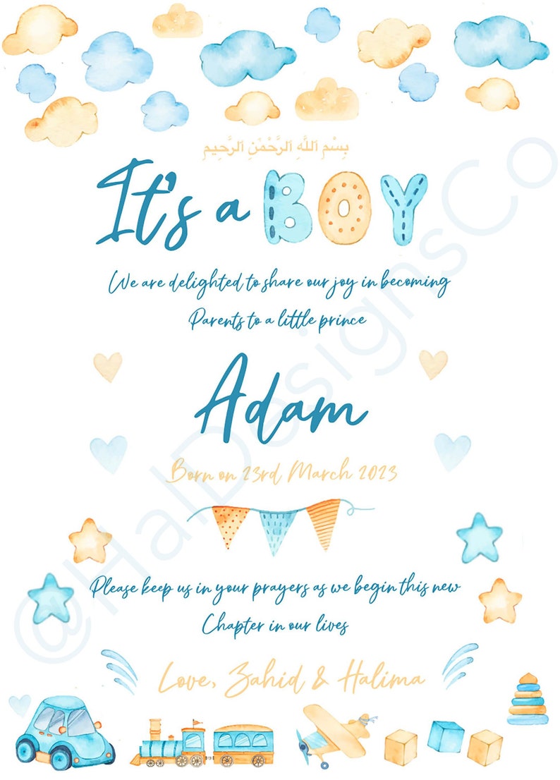 Muslim Baby Boy Birth Islamic Announcement Digital Etsy