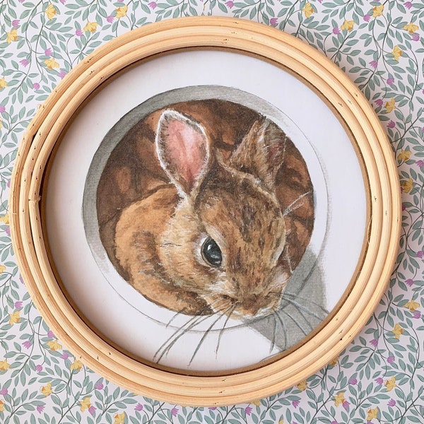 Cottagecore Rabbit Art Download, Sweet Brown Bunny Watercolour Portrait in a Vintage Aesthetic, Neutral Realistic Montessori Nursery Decor