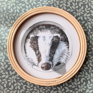 Badger Watercolor Portrait: Vintage Style Woodland Animal Art (Digital Download)
