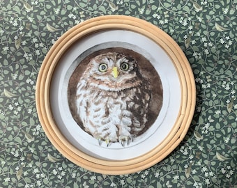 Whimsical Owl Art Print: Cottagecore Wizard Pet, European Little Owl (Digital Download)
